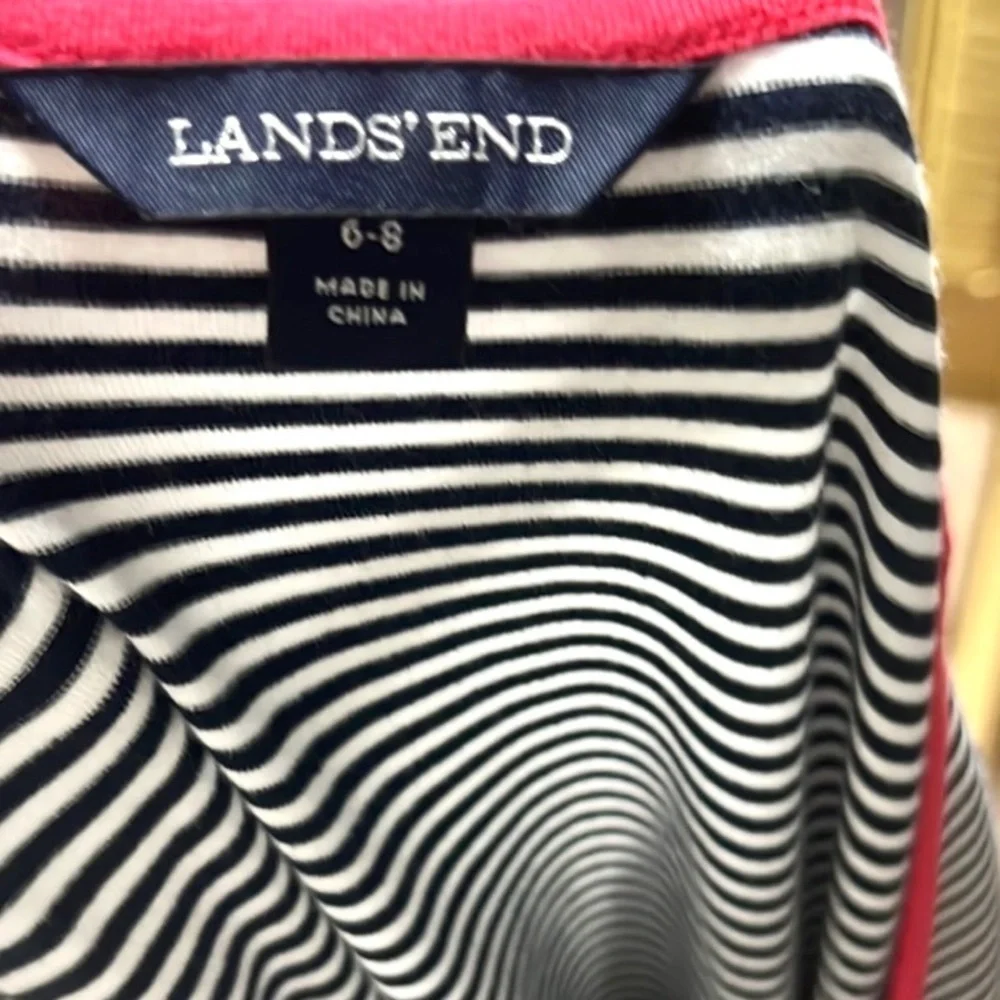 ⭐️Lands’ End, Women's Stripe Knit Henley T-shirt Dress,Navy/Pink,Belted, EUC,6-8